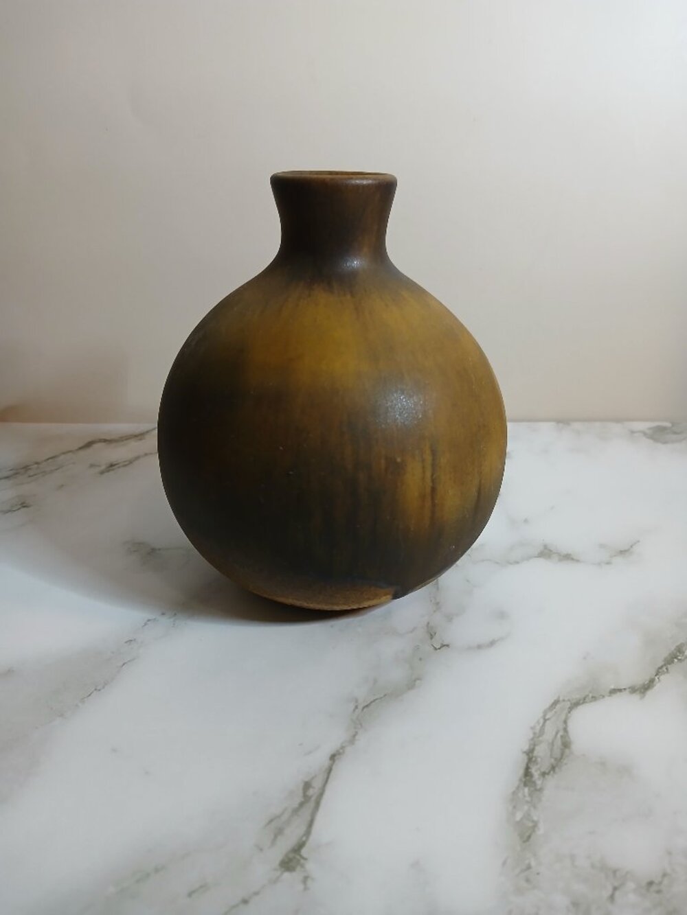 Mid-Century Maigon Daga Rustic Drip Glaze in Yellow & Brown Bud Pot